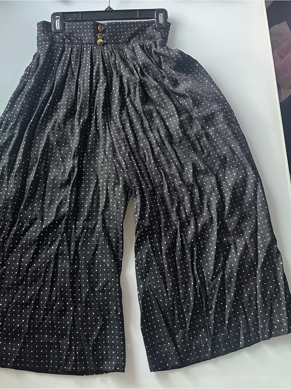 Anna Black Polka Dot Pleated Wide-Leg Capris
